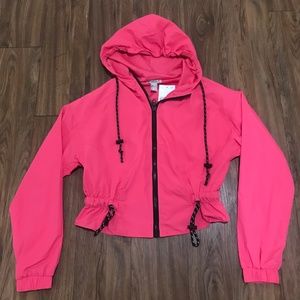 Forever21 Pink and Black Cropped Windbreaker Rain Jacket Small NWT